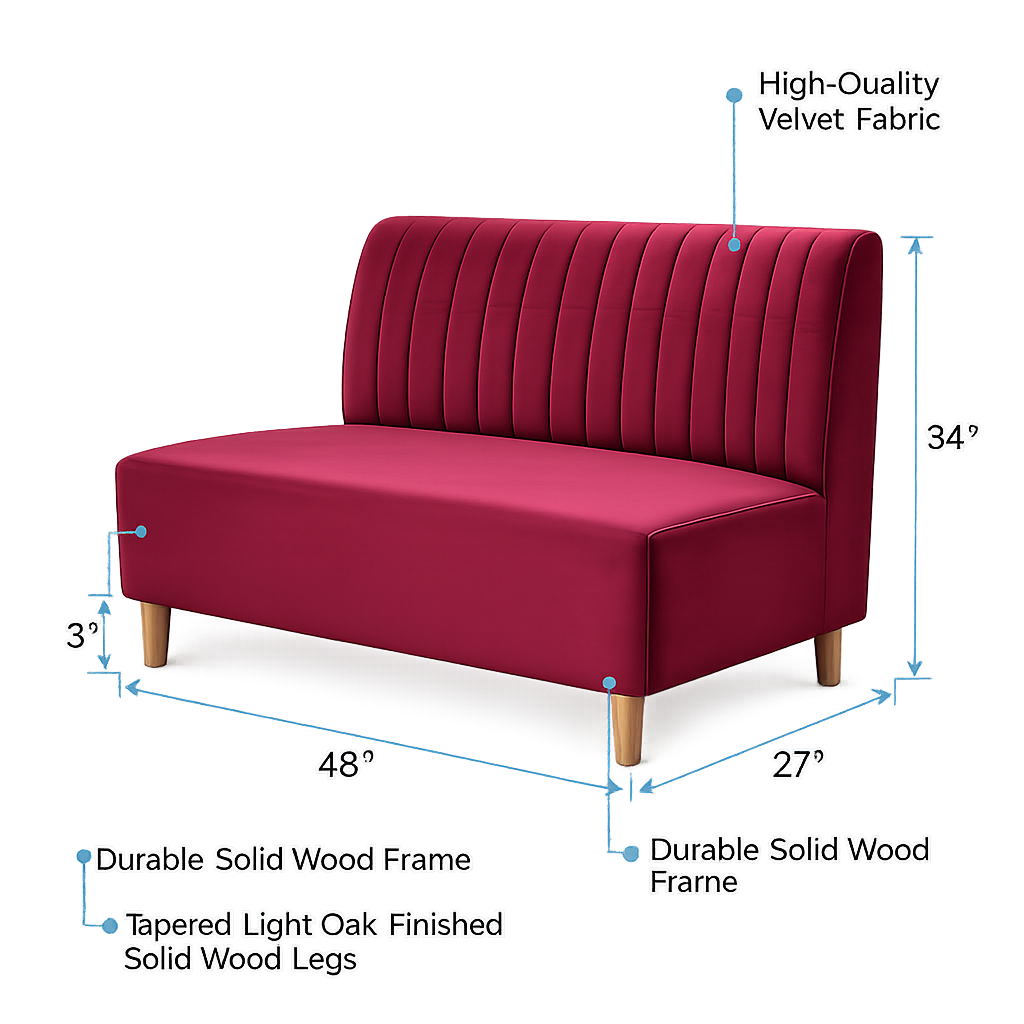Modern Mehroon Upholstered Armless Bench Sofa